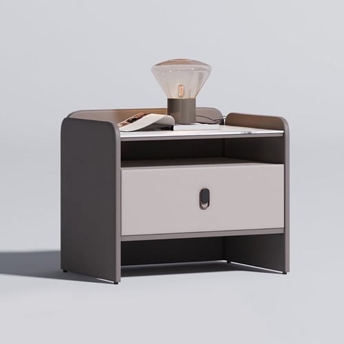 كومودينة رمادي بدرج خشبي