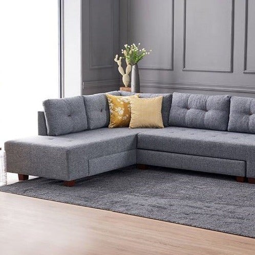 كنبة زاوية مع درجين تخزين .