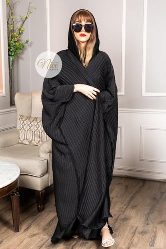 عبايه بشت اسود قماش كوري مكسر