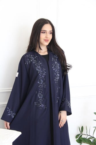 عباية بقماش سراميك كحلي مع شك انيق