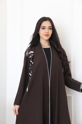 عباية بقماش كريب اكراني صيفي مع شك يدوي