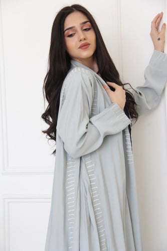 عباية بقماش كريب مغسول صيفي لون تيفاني نص كلوش مع...