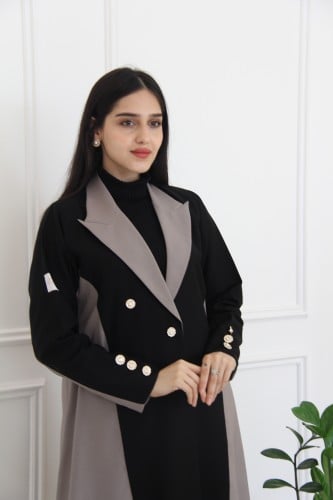 عباية بقماش لمار اسود مع بيج