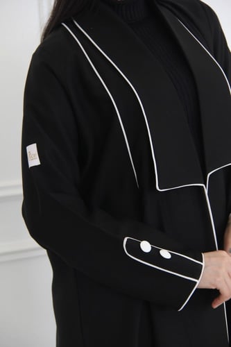 عباية بقماش لمار اسود مع قيطان ابيض