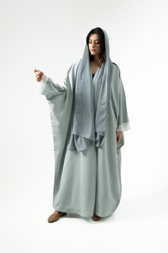 عباية صيفية بشت بقماش سيراميك حرير لون تيفاني