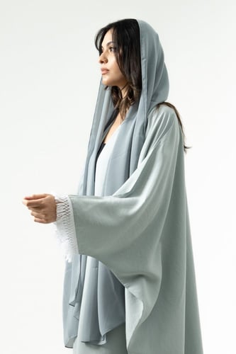 عباية صيفية بشت بقماش سيراميك حرير لون تيفاني