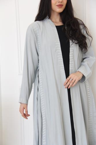 عباية بقماش كريب مغسول صيفي لون تيفاني نص كلوش مع...