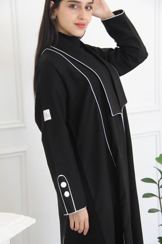 عباية بقماش لمار اسود مع قيطان ابيض