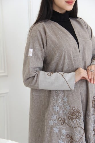 عباية بقماش لينن بيج مع شك