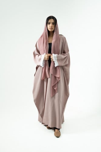 عباية صيفية بشت بقماش سيراميك حرير لون زهري