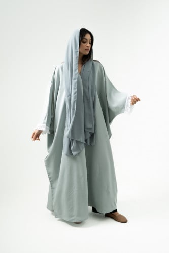 عباية صيفية بشت بقماش سيراميك حرير لون تيفاني