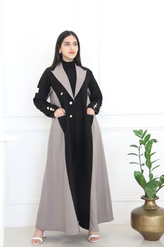 عباية بقماش لمار اسود مع بيج