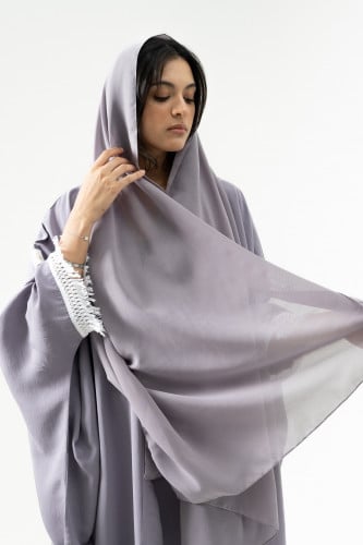 عباية صيفية بشت بقماش سيراميك حرير لون رمادي