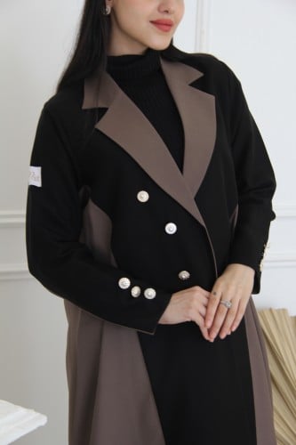 عباية بقماش لمار اسود مع بني