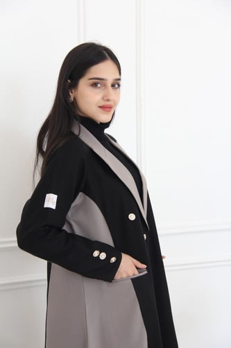 عباية بقماش لمار اسود مع بيج