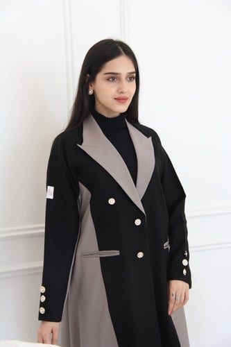 عباية بقماش لمار اسود مع بيج