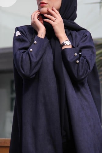 عباية شتوية بقماش شمواه كحلي بقصة كم انيقه و لولو