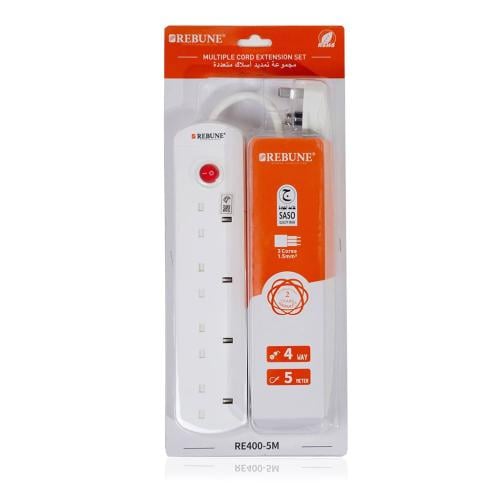 ريبون توصيلة كهربائية 4 منافذ بقوة 2990 واط - 5 مت...