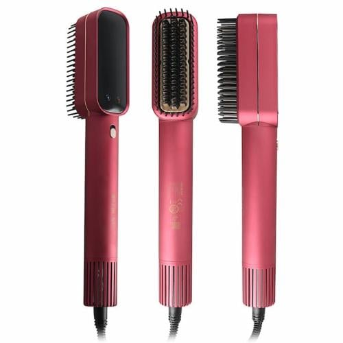 Professional hair straightening brush with cool air feature + hair protection oil - 110 watts - Deep pink - RE-2181