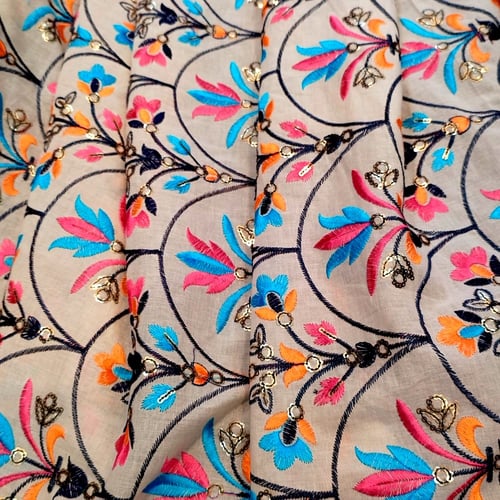 لينن طبيعي مطرز عرض 44