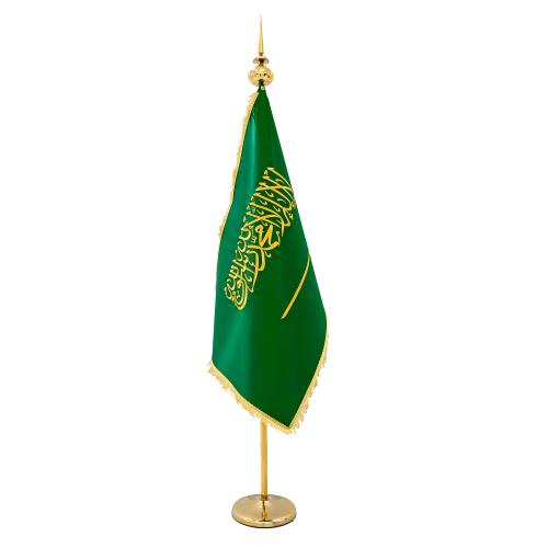 علم السعودية.مكتبي مقوى مع سارية ستناليسس ستيل لون...