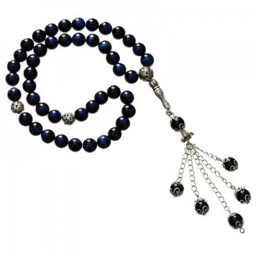 سبحة حجر طبيعى ازرق غامق اللون