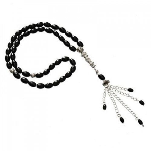 سبحة حجر طبيعى اسطوانية اسود اللون