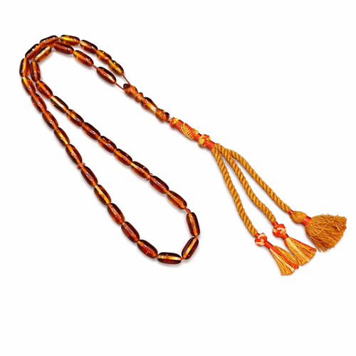 سبحة تراب كهرمان عسلي، 33 حبة، شكل اسطواني، مقاس 1...