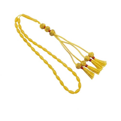 سبحة تراب كهرمان دائرية اصفر اللون