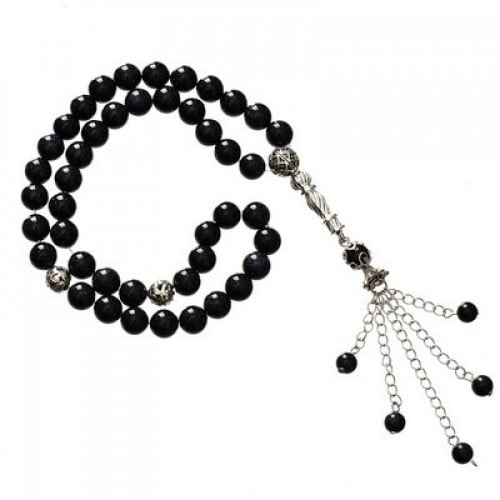 سبحة حجر طبيعى دائرى اسود اللون