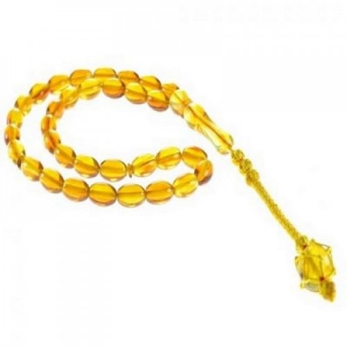 سبحة تراب كهرمان اسطوانية اصفر اللون