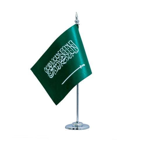 علم السعودية.مكتبي مقوى مع سارية ستناليسس ستيل لون...