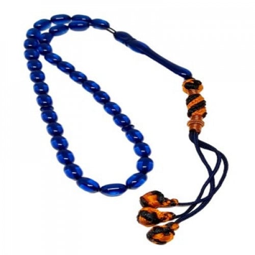 سبحة تراب كهرمان زيتونية زرقاء اللون