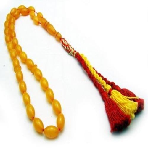 سبحة كهرمان اسطوانية برتقالى اللون