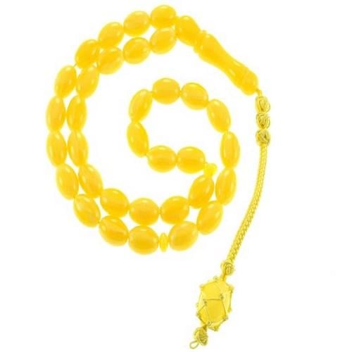 سبحة كهرمان اسطوانية صفراء اللون