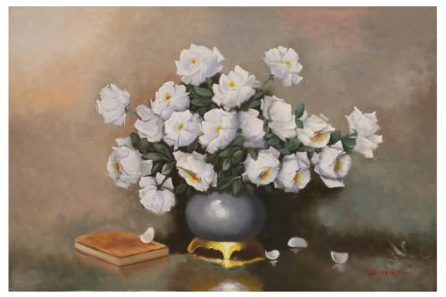 لوحة طبيعة صامتة رسم زيتي مقاس 60 * 90 سم بدون برو...