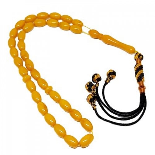 سبحة تراب كهرمان اصفر اللون اسطوانية