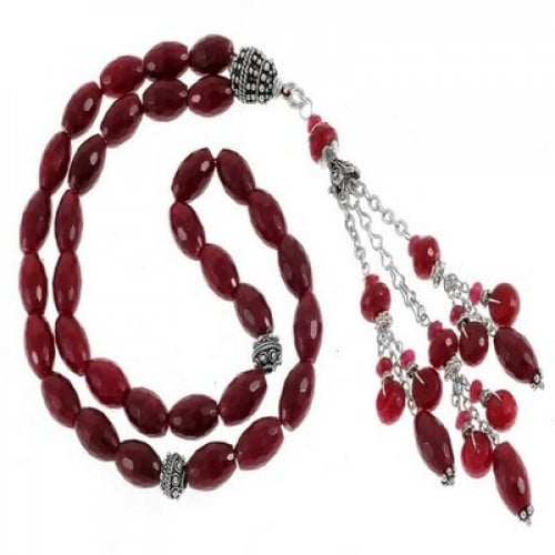 سبحة عقيق زيتونة احمر اللون