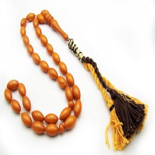 سبحة كهرمان اسطوانية بنى اللون