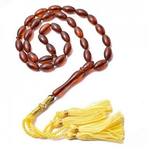 سبحة كهرمان اسطوانية كبس عسلى اللون