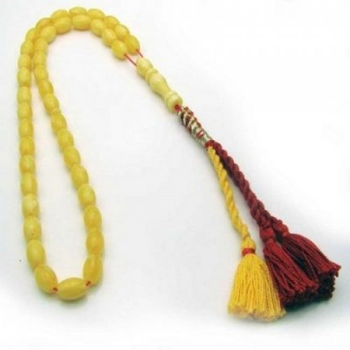 سبحة تراب كهرمان اسطوانية معرق اصفر اللون