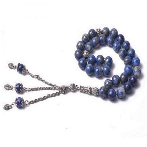 سبحة حجر طبيعى ازرق فضى اللون