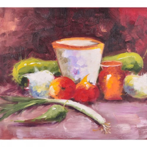 لوحة طبيعة صامتة رسم زيتي مقاس 50 * 60 سم بدون برو...