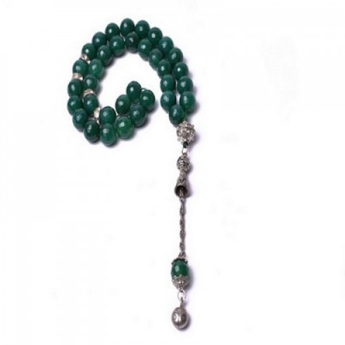 سبحة حجر طبيعى اخضر اللون