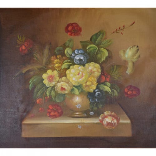 لوحة طبيعة صامتة رسم زيتي مقاس 50 * 60 سم بدون برو...