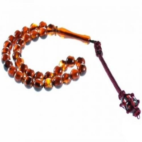 سبحة كهرمان حمراء شفافة دائرية