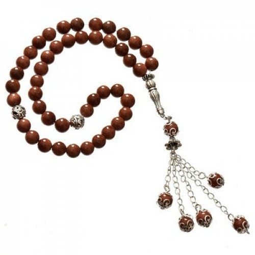 سبحة حجر طبيعى الوان بنية فاتحة