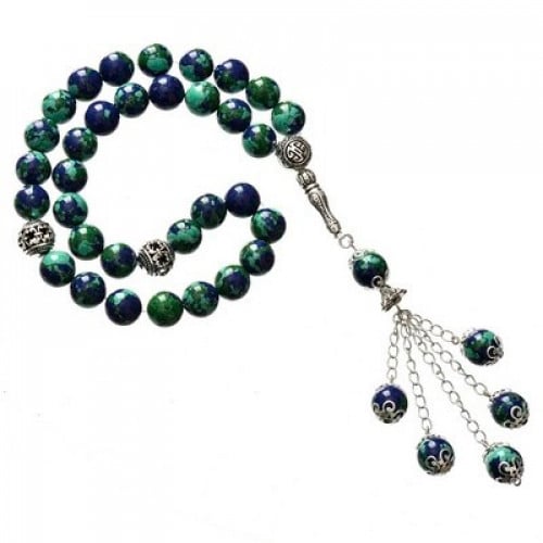 سبحة حجر طبيعى متداخل ازرق-اخضر اللون