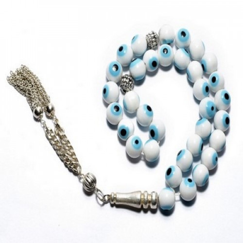 سبحة حجر طبيعى ابيض-فيروزى اللون