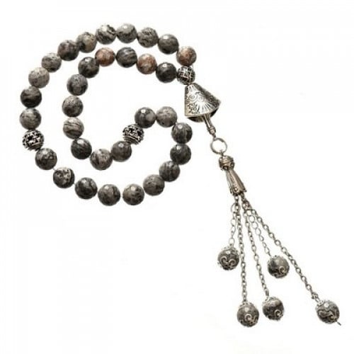 سبحة حجر طبيعى متدرجة اللون الفضى